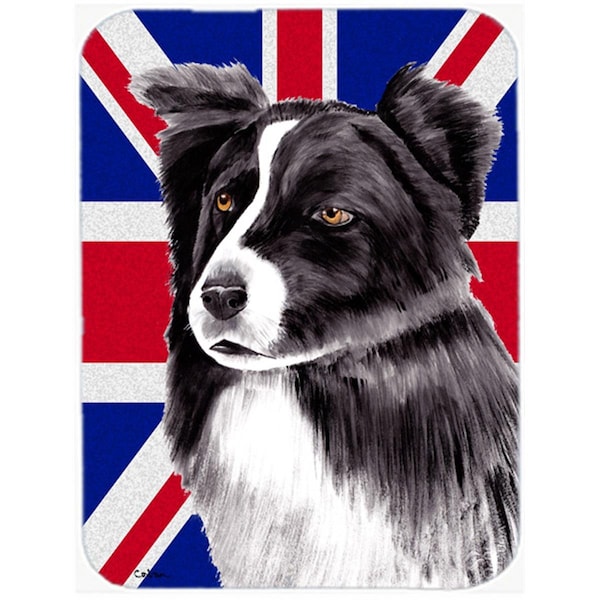 Carolines Treasures Border Collie With English Union Jack British Flag Glass Cutting Board - Large - SC9824LCB