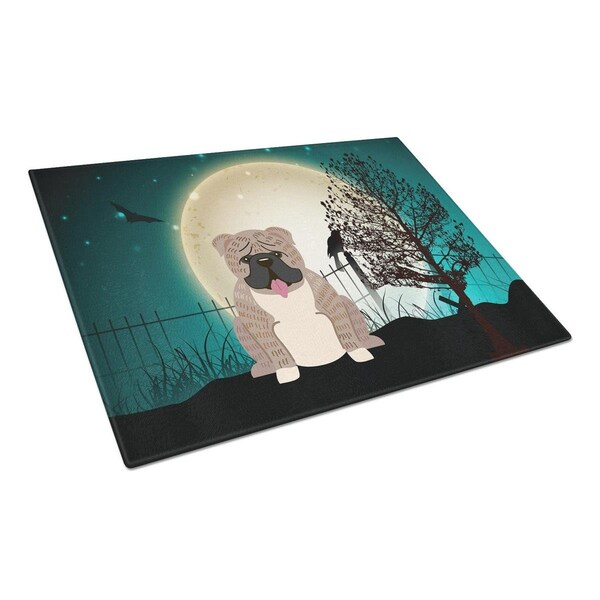 Carolines Treasures Halloween Scary English Bulldog Grey Brindle Glass Cutting Board, Large - BB2316LCB