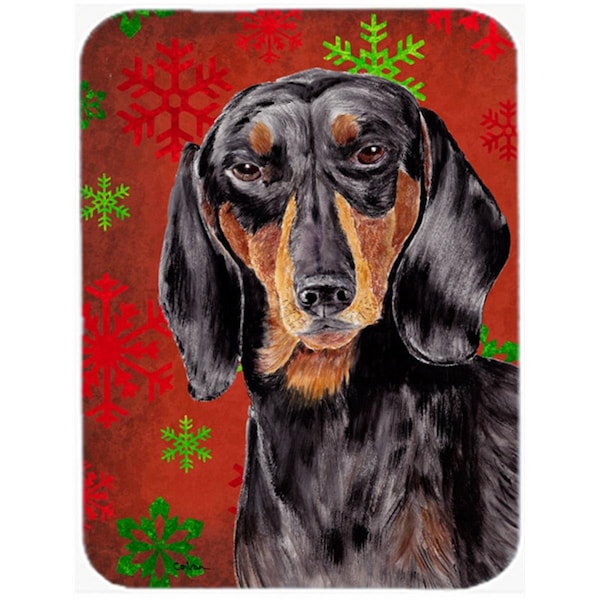 Carolines Treasures Dachshund Red And Green Snowflakes Holiday Christmas Glass Cutting Board - Large - SC9403LCB