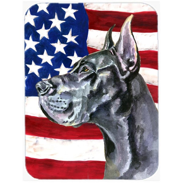 Carolines Treasures Black Great Dane Usa Patriotic American Flag Glass Cutting Board- Large - LH9543LCB