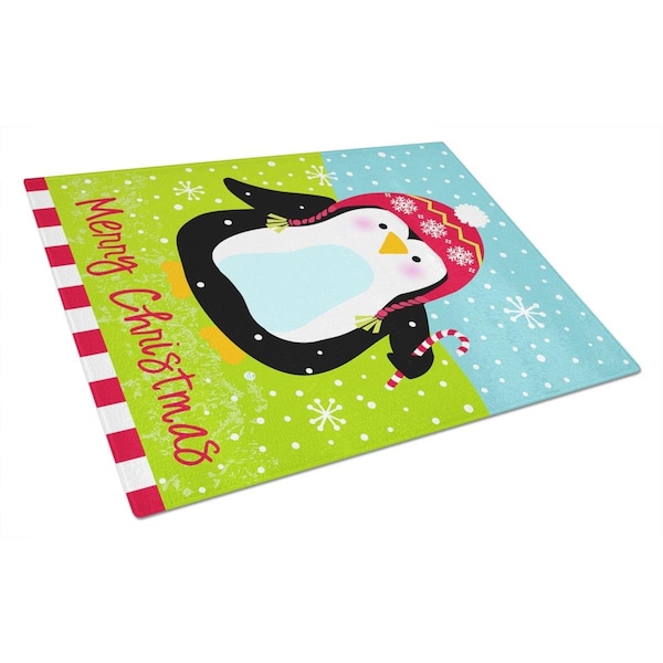 Carolines Treasures Merry Christmas Happy Penguin Glass Cutting Board Large - VHA3015LCB