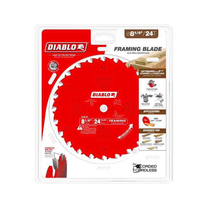 DIABLO 8-1/4 pulgadas x 24 dientes Hoja de sierra para estructuras de madera - D0824X