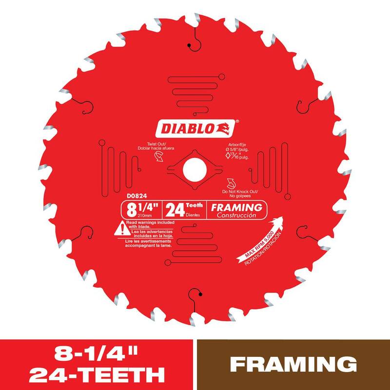 DIABLO 8-1/4 pulgadas x 24 dientes Hoja de sierra para estructuras de madera - D0824X