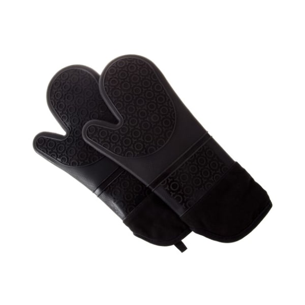 Hastings Home Silicone Oven Mitts, Extra Long Professional Quality Heat Resistant with Quilted Lining, 1 pair, Black - 192594OFB