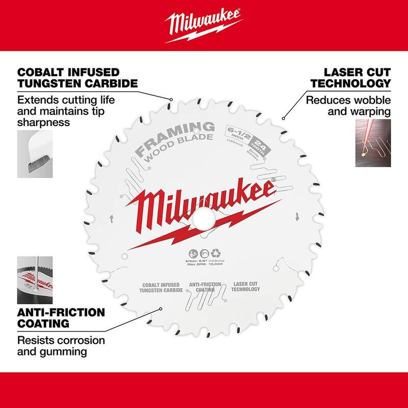 Hoja de sierra circular para entramado de 6-1/2 pulgadas x 24 dientes - 48-40-0620 de Milwaukee