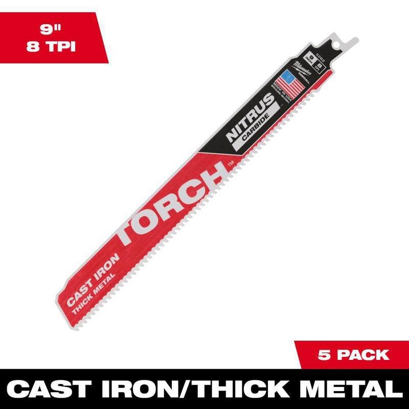 Milwaukee 9 pulgadas 8 TPI TORCH Nitrus Carbide Teeth Metal Cutting SAWZALL Hoja de sierra reciproca (paquete de 5) - 48-00-5562