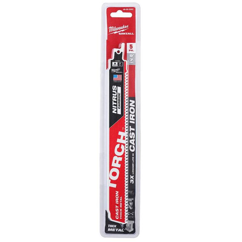 Milwaukee 9 pulgadas 8 TPI TORCH Nitrus Carbide Teeth Metal Cutting SAWZALL Hoja de sierra reciproca (paquete de 5) - 48-00-5562