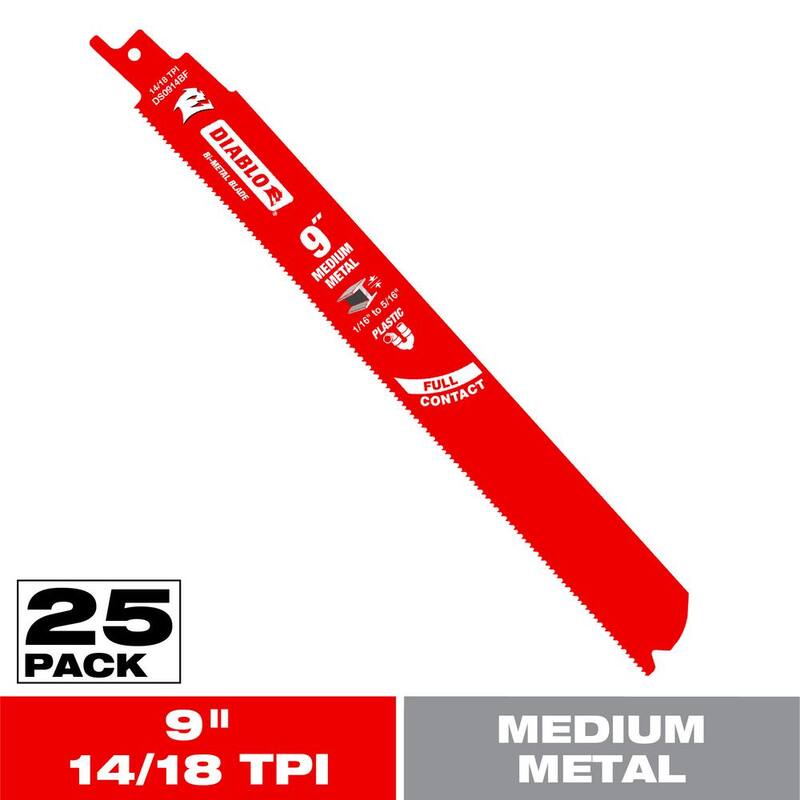 Hoja de sierra reciproca Bi-Metal DIABLO de 9 pulgadas y 14/18 TPI para metal mediano - DS0914BF25