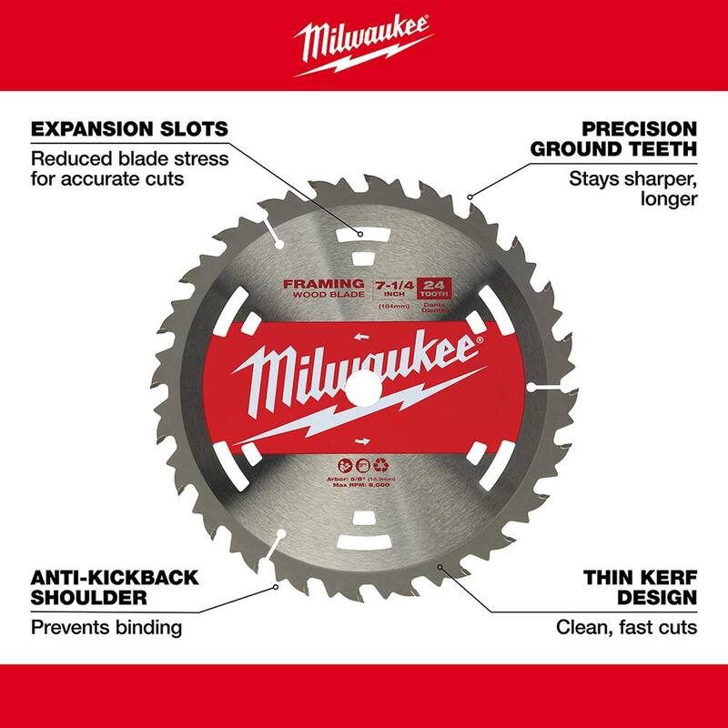 Milwaukee Hoja de sierra circular para cortar madera de 7-1/4 pulgadas y 24 dientes - 48-41-0710