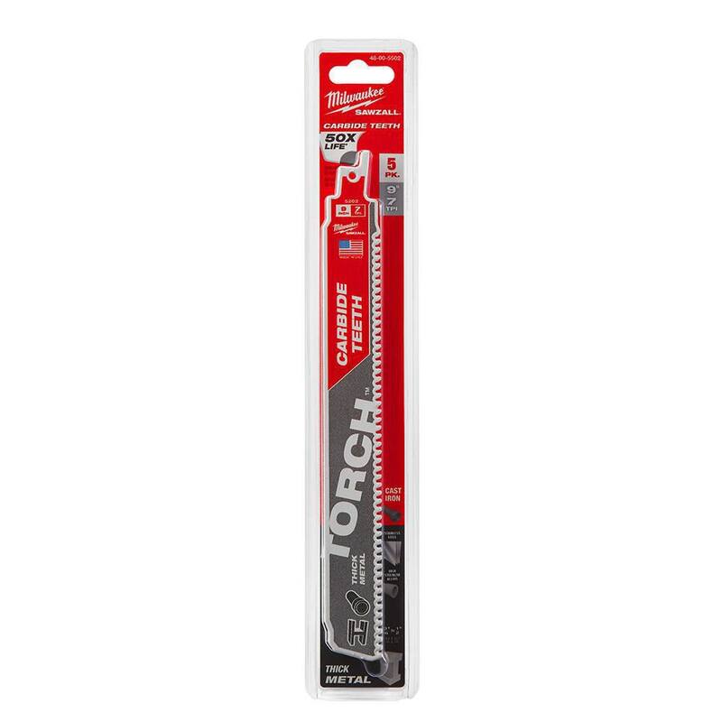 Milwaukee 9 pulgadas 8 TPI TORCH Dientes de carburo Sierra de Sable de Corte Grueso para Metal (Paquete de 5) - 48-00-5502