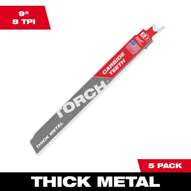 Milwaukee 9 pulgadas 8 TPI TORCH Dientes de carburo Sierra de Sable de Corte Grueso para Metal (Paquete de 5) - 48-00-5502