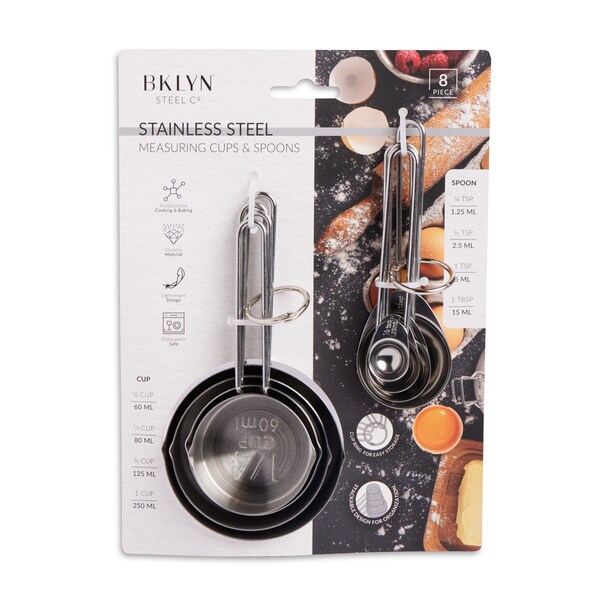 Bklyn Steel Co. 8pc Stainless Steel Measuring Cups and Spoons - 51305