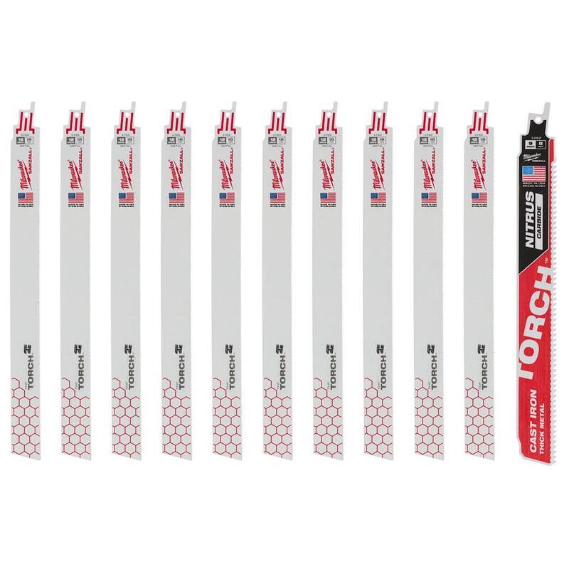 Juego de hojas de sierra reciprocante Milwaukee de 9 in, 18 TPI, para metal medio TORCH con Nitrus Carbide Torch Blade (11 piezas) - 48-00-1788T.