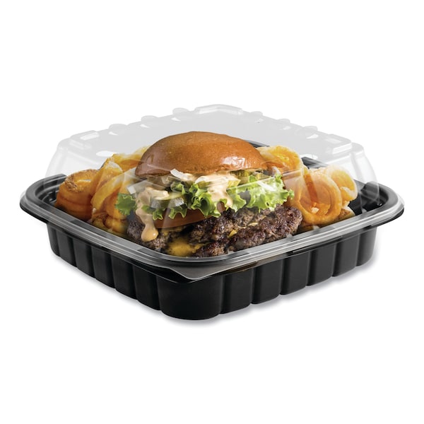 Anchor Packaging Crisp Foods Tech Container, 33oz, 8.46x8.46x3.16, 1Cmp, Clr/Blk, PK180 - 4118501