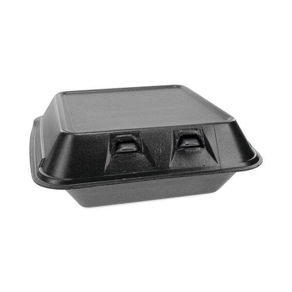 Pactiv SmartLock Foam Hinged Containers, Med, 8 x 8.5 x 3, 3-Comp, Blk, PK150 - YHLB08030000