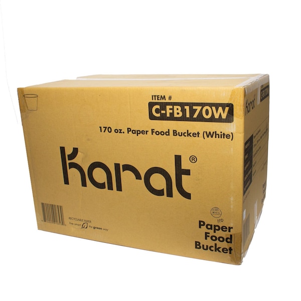 Karat Food Bucket, 170 oz, 8.9in. Dia x 8.36in.h, White, Paper, 150PK - C-FB170W