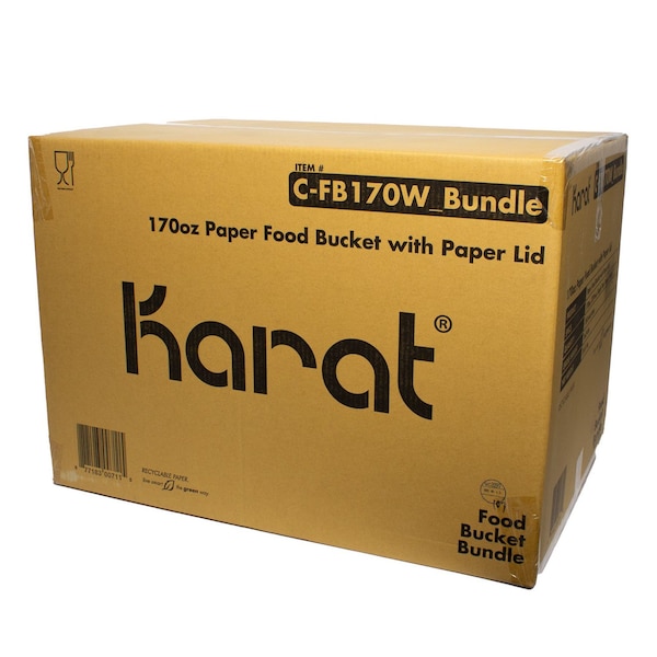 Karat Food Bucket with Lid, 170 oz, 8.9in. Dia x 8.36in.h, White, Paper, 150PK - C-FB170W_BUNDLE
