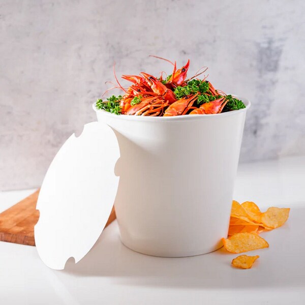 Karat Food Bucket with Lid, 170 oz, 8.9in. Dia x 8.36in.h, White, Paper, 150PK - C-FB170W_BUNDLE
