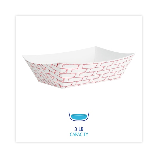 Boardwalk Paper Food Tray, 3lb., Red Weave, PK500 - BWK 30LAG300