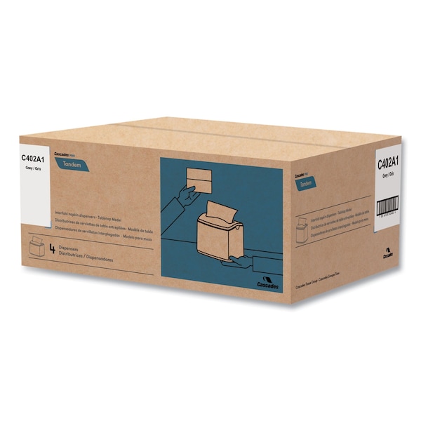 Cascades Pro Tandem Tabletop Napkin Dispenser, 6.1 x 8.16 x 6.3, Gray, 4PK - C402