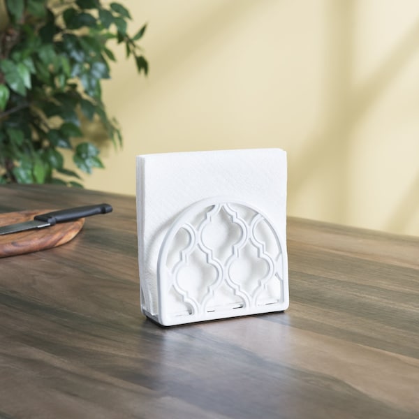 Hds Trading Lattice Collection Cast Iron Napkin Holder, White - ZOR96039