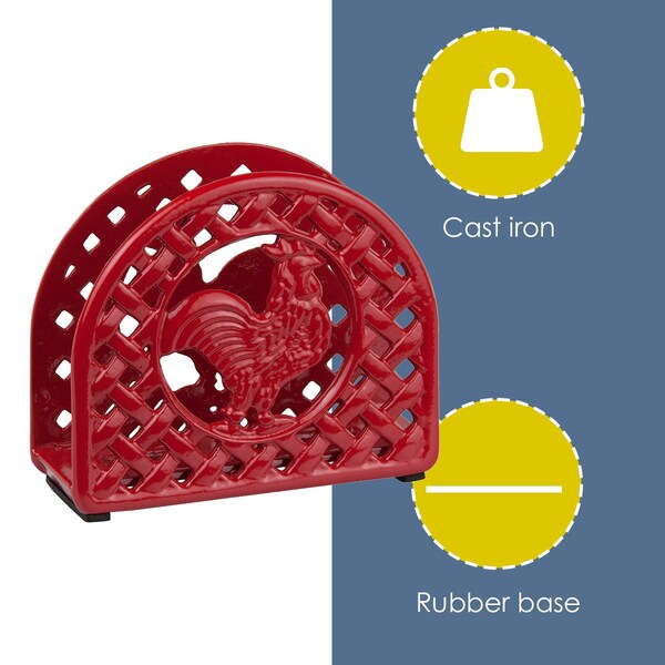 Hds Trading Cast Iron Rooster Napkin Holder, Red - ZOR96044