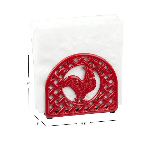 Hds Trading Cast Iron Rooster Napkin Holder, Red - ZOR96044
