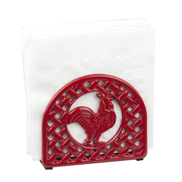 Hds Trading Cast Iron Rooster Napkin Holder, Red - ZOR96044