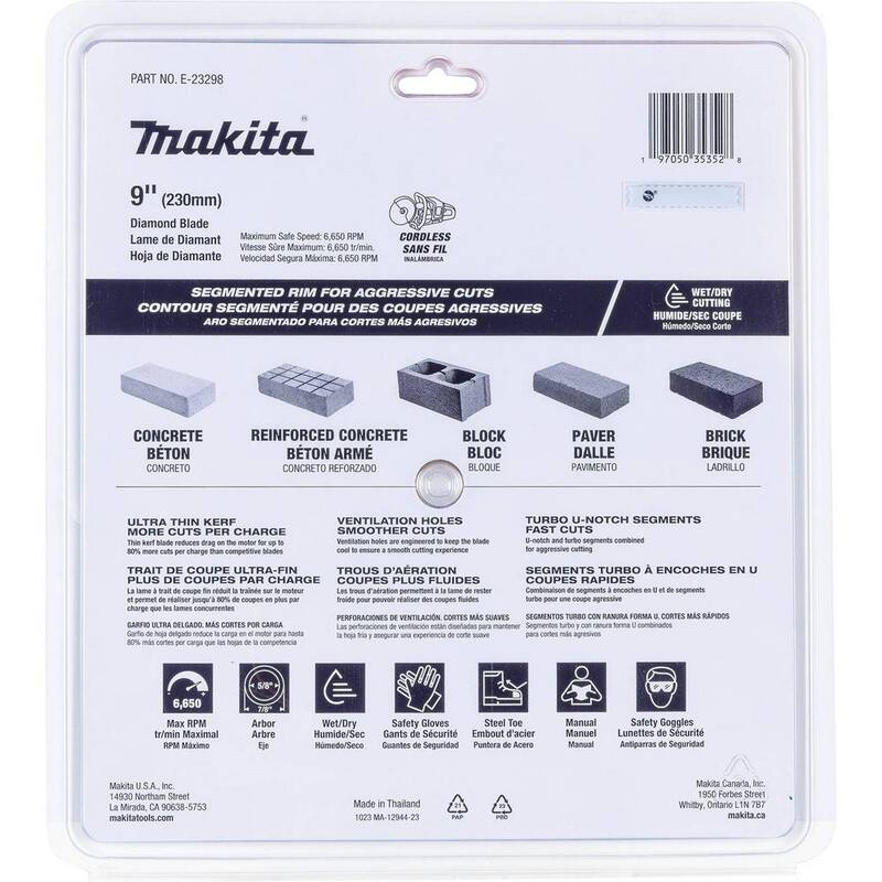 Makita 9 in. Hoja de Diamante de Borde Segmentado de Kerf Delgado - E-23298