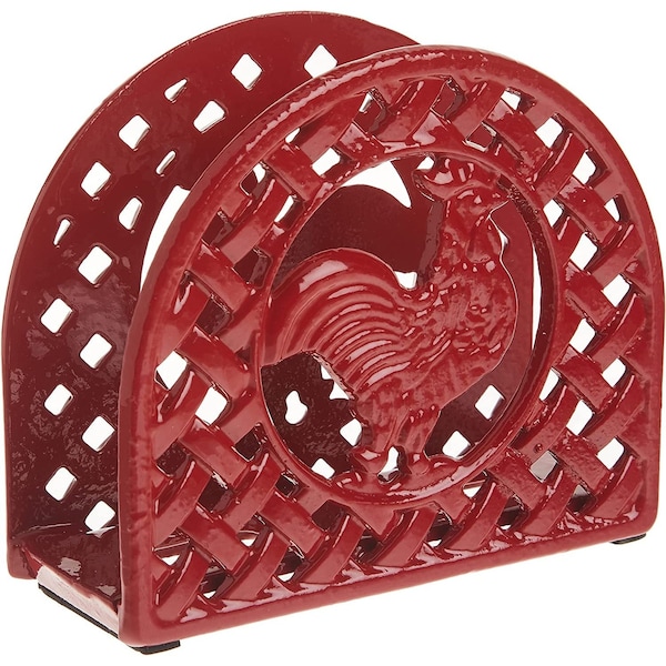 Home Basics Cast Iron Rooster Napkin Holder, Red - NH44174