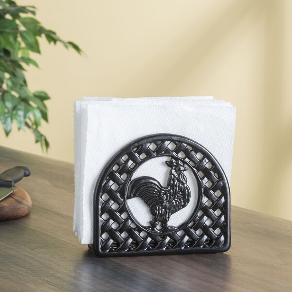 Hds Trading Cast Iron Rooster Napkin Holder, Black - ZOR96045