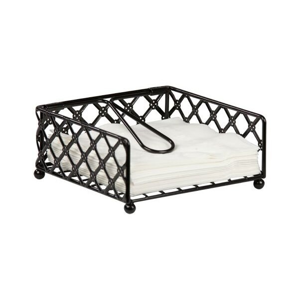 Home Basics Lattice Collection Flat Napkin Holder with Weighted Pivoting Arm, Black - NH44043