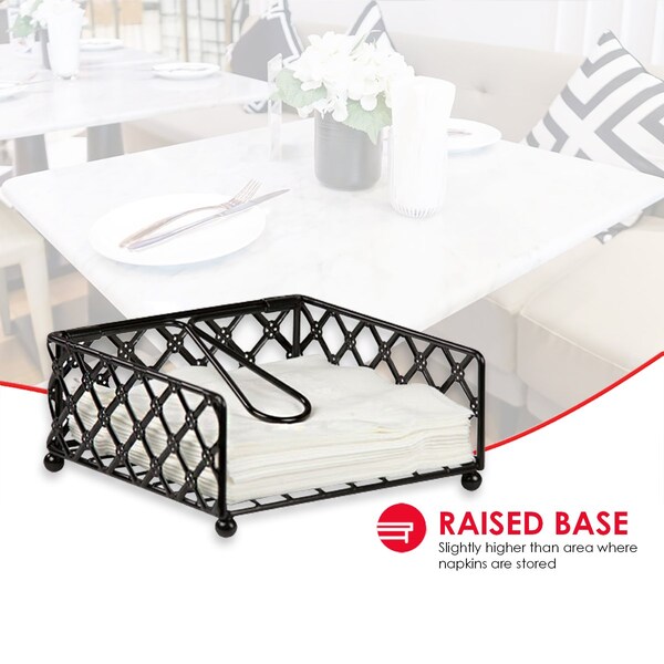 Home Basics Lattice Collection Flat Napkin Holder with Weighted Pivoting Arm, Black - NH44043