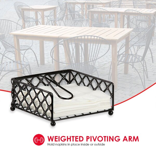 Home Basics Lattice Collection Flat Napkin Holder with Weighted Pivoting Arm, Black - NH44043
