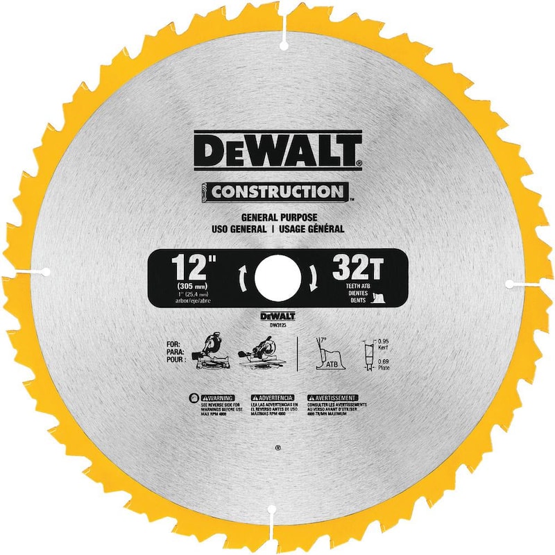 Herramienta de construcción DEWALT de 12 pulgadas, 32 dientes, delgada con hoja de sierra de inglete deslizante - DW3123