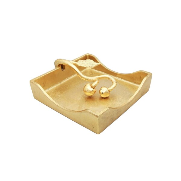 Classic Touch Decor Classic Touch LNH1008 Gold Square Napkin Holder with Leaf Shaped Tongue - LNH1008