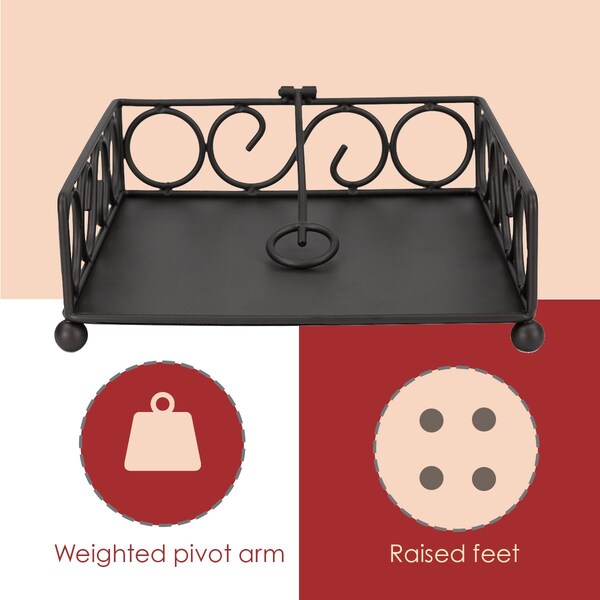 Home Basics Home Basics Scroll Collection Flat Napkin Holder with Weighted Pivoting Arm, Black - ZOR96188