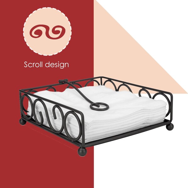 Home Basics Home Basics Scroll Collection Flat Napkin Holder with Weighted Pivoting Arm, Black - ZOR96188