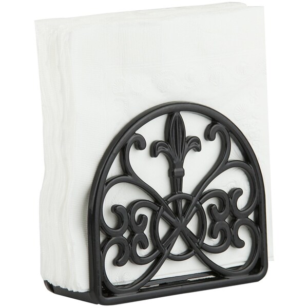 Home Basics Cast Iron Fleur De Lis Napkin Holder, Black - NH44398