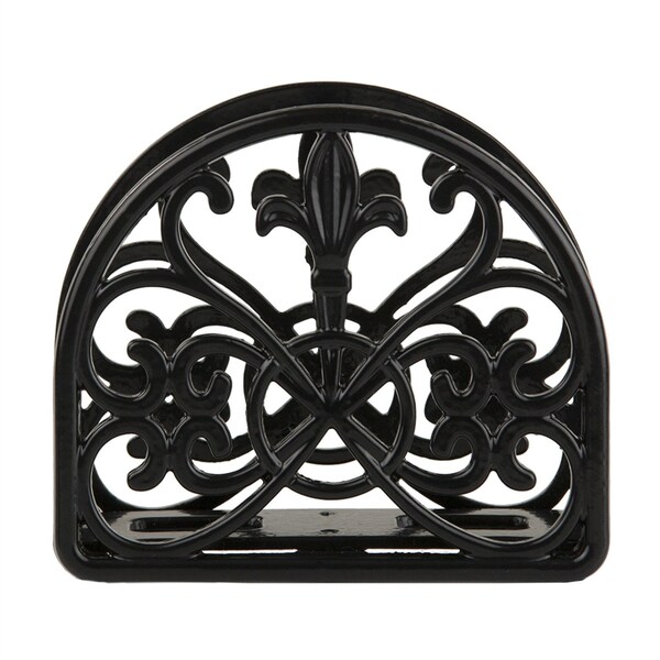Home Basics Cast Iron Fleur De Lis Napkin Holder, Black - NH44398