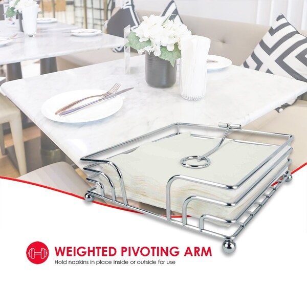 Home Basics Home Basics Chrome Plated Steel Flat Napkin Holder with Weighted Pivoted Arm - ZOR96191