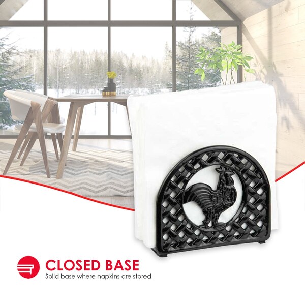 Home Basics Cast Iron Rooster Napkin Holder, Black - NH44178