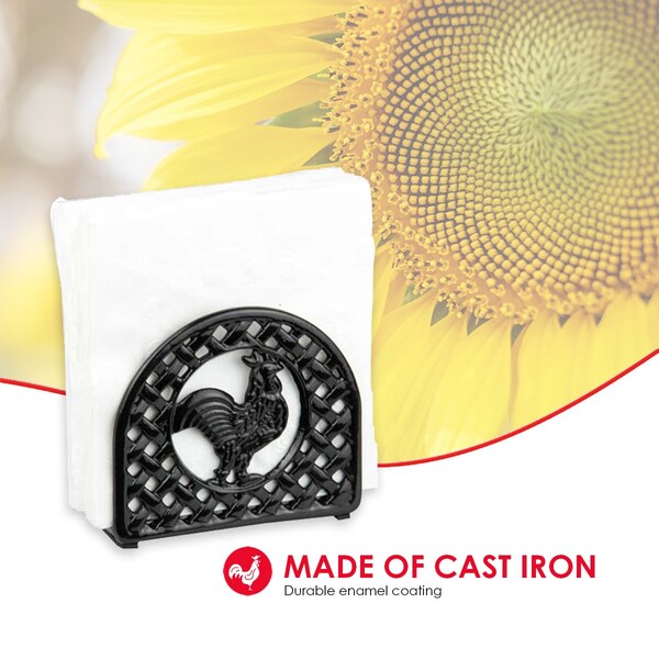 Home Basics Cast Iron Rooster Napkin Holder, Black - NH44178