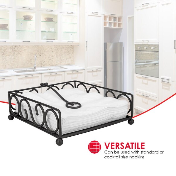 Home Basics Scroll Collection Flat Napkin Holder with Weighted Pivoting Arm, Black - NH44815