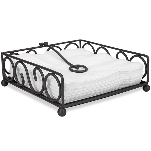 Home Basics Scroll Collection Flat Napkin Holder with Weighted Pivoting Arm, Black - NH44815