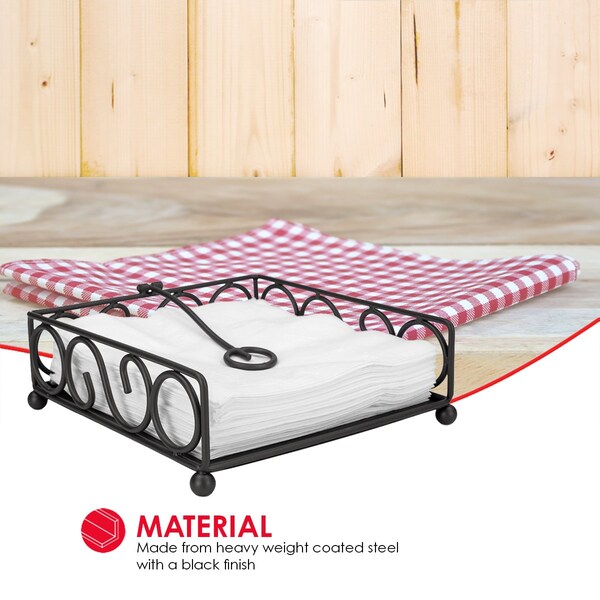 Home Basics Scroll Collection Flat Napkin Holder with Weighted Pivoting Arm, Black - NH44815