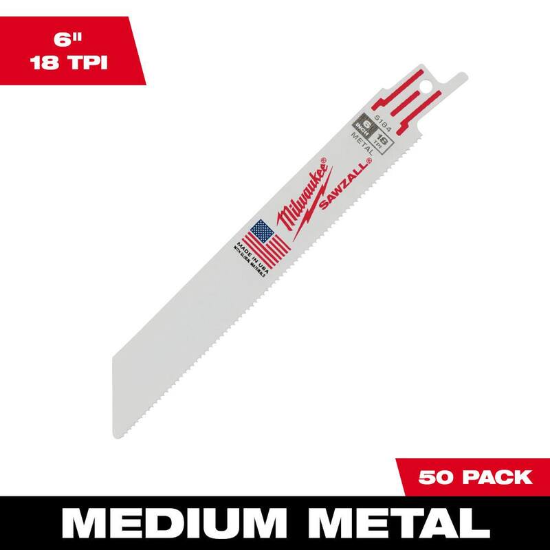 Cuchillas de sierra alternativa Milwaukee de 6 in, 18 TPI para corte de metal medio (paquete de 50) - 48-01-6184