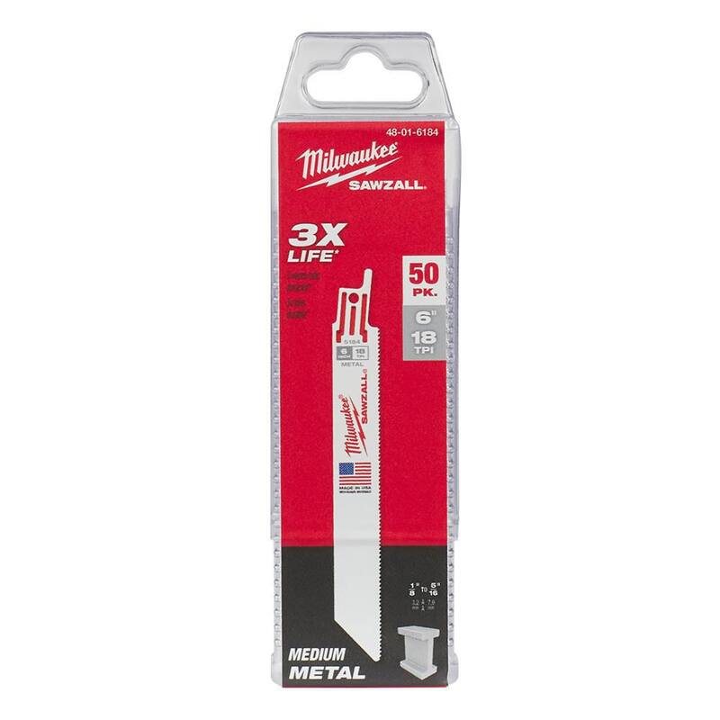 Cuchillas de sierra alternativa Milwaukee de 6 in, 18 TPI para corte de metal medio (paquete de 50) - 48-01-6184