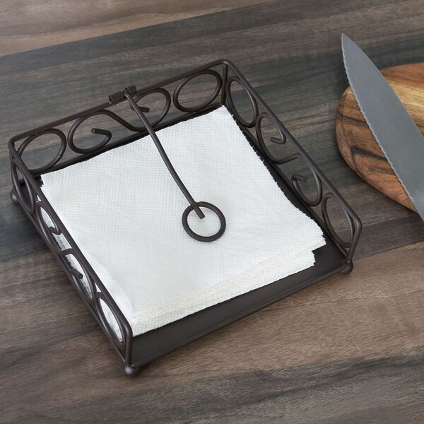 Hds Trading Scroll Collection Steel Flat Napkin Holder, Bronze - ZOR96020