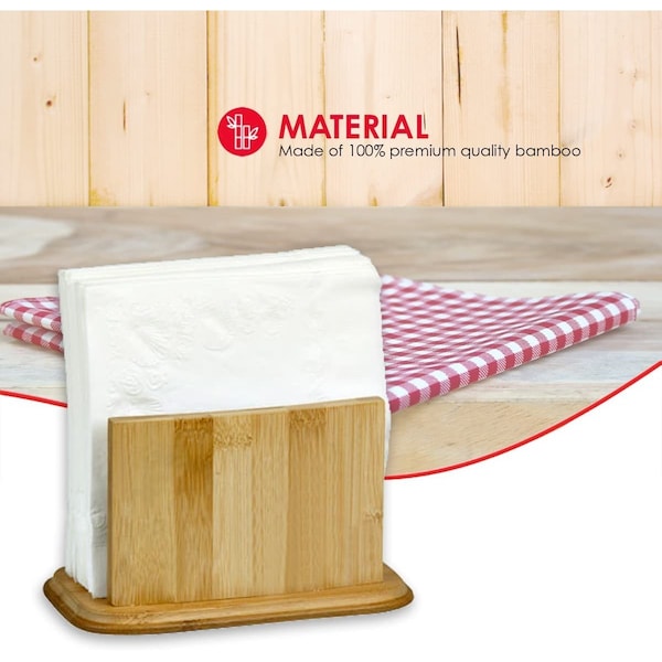 Home Basics Premium Bamboo Freestanding Large Capacity Napkin Holder, Natural - NH01067